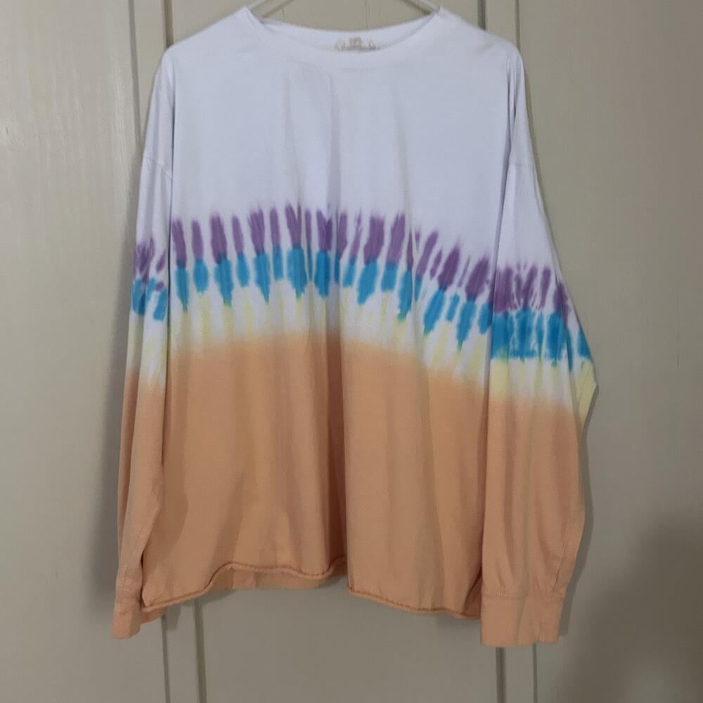 Easel Shirt Womens Medium Multicolor Tie Dye Boho Long Sleeve Crew Neck Top